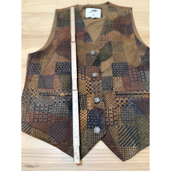 Vintage Women's Leather Suede Retro Boho Patchwork Vest Brown Spain Sz L - Picture 10 of 13